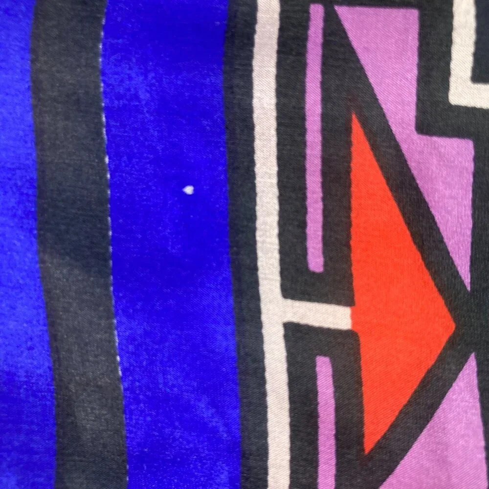Womens Aztec Shanghai Sunrise Silk Scarf Blue Red Yellow 32 x 33